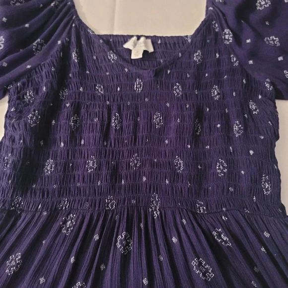 Women’s True Craft Off the Shoulder Midi Dress Blue Geometry Size M Boho Y2K - Picture 3 of 15